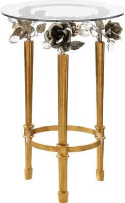 Produktbild von Casa Padrino Luxus Jugendstil Beistelltisch Gold Ø 46 x H. 70 cm - Runder Tisch mit Glasplatte dekorativen Rosen und Swarovski Kristallglas - Barock & Jugendstil Wohnzimmer Möbel