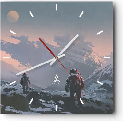 Produktbild von Wanduhr - Quadrat - Glasuhr - Kosmos Planet - 40x40cm - Schleichendes Uhrwerk - Lautlos - zum Aufhängen bereit - Dekoration Modern - Wanddekoration aus Glas - C3AC40x40-3906