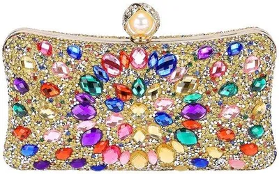 Productafbeelding van Clutch Goud - Avondtasje - Handtas - Handtas met Schouderband - Multifunctionele Tas - Sprankelende Kristallen Rhinestones