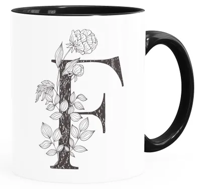 Produktbild von Kaffeetasse Monogramm Initiale Geschenk-Motiv Tasse personalisierte Namenstasse personalisierte Geschenke SpecialMe® F Inner-Schwarz Keramik-Tasse
