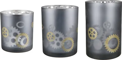 Produktbild von Casablanca Windlicht, zylindrisch, "Urban", Zahnradmotiv, Glas, grau, , H. 18 cm, D. 12 cm 44930