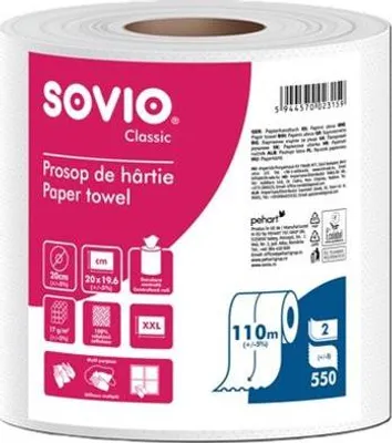 Obrázok produktu pre Papierové uteráky, biele, 2-vrstvové, 110 m, priemer 20 cm, 1 rolka, SOVIO PP201048