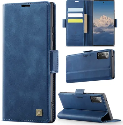 Image de Étui en cuir pour Samsung Galaxy Note20 / Note 20 5G, protection RFID, fermeture magnétique, fentes pour cartes et support Bleu