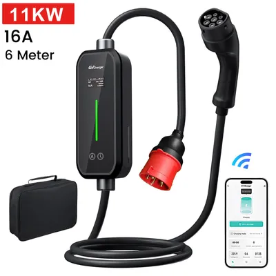 Productafbeelding van APP 11 kW 3-fasig 6-16 A draagbare oplaadkabel voor elektrische auto’s 6m Type 2 laadkabel CEE-stekker LCD IP65