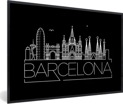 Produktbild von MuchoWow® MuchoWow® Gerahmtes Poster Skyline von Barcelona" auf schwarzem Hintergrund 30x20 cm - Poster mit zchwarzem Bilderrahmen - Kunstdruck - Bild-Poster