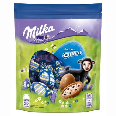 Produktbild von Milka Oreo cukríky s mliečnym krémom a kúskami kakaových sušienok 86g