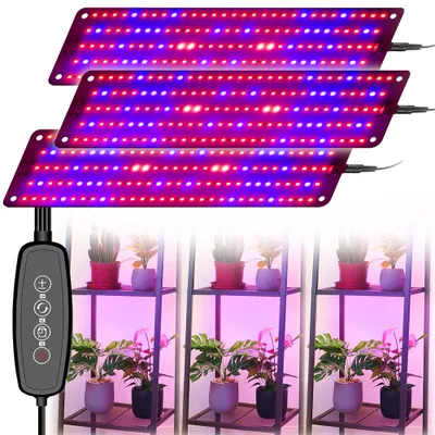Zdjęcie produktu dla Panelowa lampa roślinna LED o pełnym spektrum do kwitnienia roślin, 450 diod LED do uprawy roślin w pomieszczeniach z 3 timerami, 6 jasności (3 sztuki)