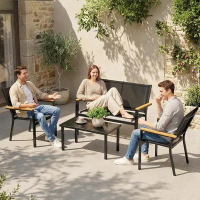 Produktbild von Outdoor-Lounge Stahl Texteline, Schwarz