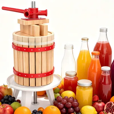 Productafbeelding van YARDIN 6L fruit- en sap pers, handmatige pers van eikenhout, inclusief persdoek, geschikt voor huishoudelijk gebruik, tuinieren en hobbywijnmakers
