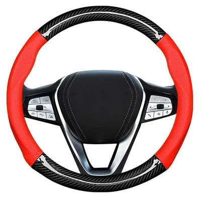 Obrázek produktu pro Potah na volant, mikrovlákno, Imitace kůže, sportovní design, protiskluzový, univerzální, červený, 38 cm