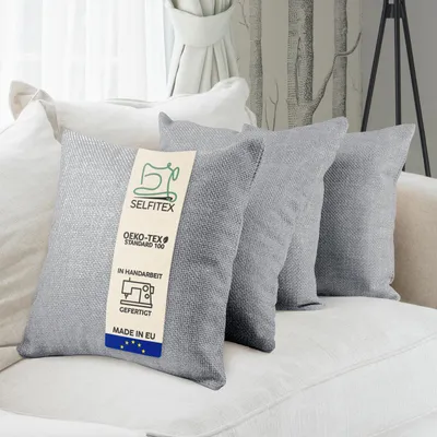 Produktbild von Selfitex Sofakissen, 40x40 4er Set mit Füllung und Bezug, weiche Couchkissen, strukturierter Polsterstoff, inkl. Kissenfüllung, Farbe: Hellgrau