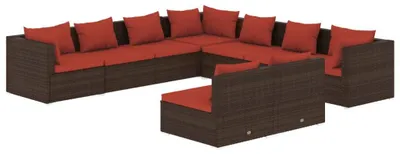 Obrázok produktu pre vidaXL 9-dielna záhradná súprava s vankúšmi Brown Poly Rattan