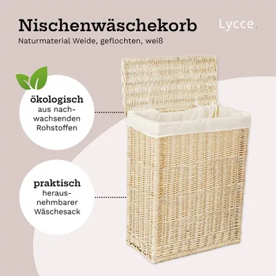 Produktbild von Nischenwäschekorb aus Weide geflochten natur weiss Wäschesammler Wäschebox Wäschetruhe Wäschekorb, Farbe:weiß