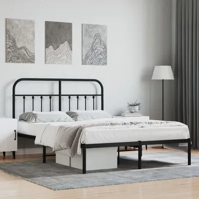 Image de Structure de lit en métal noire avec tête de lit - 140x190 cm - Design minimaliste
