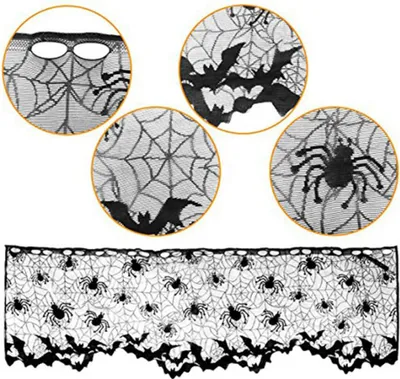 Produktbild von Halloween Fledermaus Spinnennetz Lampenschirm Abdeckung Spitzenband Vorhang Kamin Dekoration