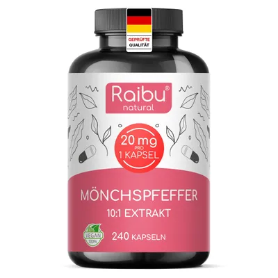 Produktbild von Mönchspfeffer Kapseln Hochdosiert, 20 mg pro Kapsel, 10:1 Extrakt - RAIBU