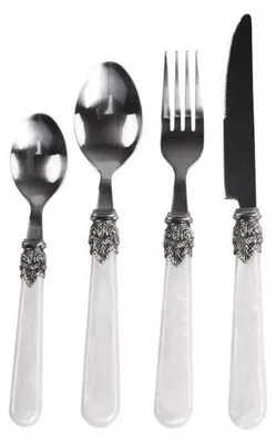 Besteckset 16-tlg. für 4 Personen, weiß, Kunststoff/Metall