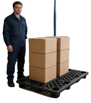 Obrázek produktu pro Plastové palety, rozměry 60 x 40 x 10 cm, nosnost 100 kg, stohovatelné provedení, odolné vůči vlhkosti, vyrobené z odolného materiálu HDPE a PP
