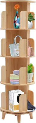 Productafbeelding van Draaibaar Boekenkast - Houten Rek - Boeken Opbergen - 360 Graden - 4 Etages - Houtkleur