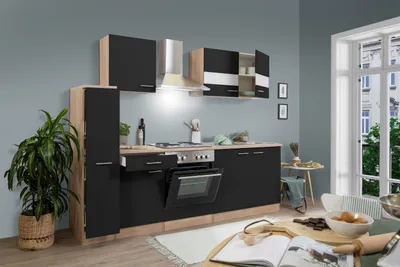 Produktbild von Küche Küchenzeile Küchenblock Einbauküche Eiche Schwarz Merle 240 cm Respekta