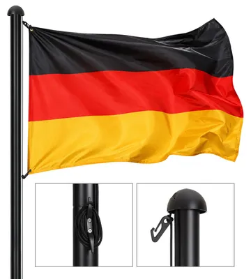 Produktbild von Peviasot Fahnenmast Komplettset Schwarz, Aluminium 6-teilig, Deutschlandfahne, Seil, Haken und Bodenhülse