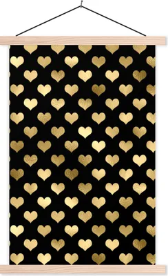 Produktbild von MuchoWow® Textilposter Muster - Herz - Gold 40x60 cm mit holzfarbenen Rahmen - Poster