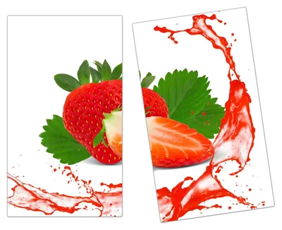 Produktbild von Spritzschutz Herdabdeckplatte Schneidebrett aus Glas Erdbeersplash 2-Teilig (60x52cm)