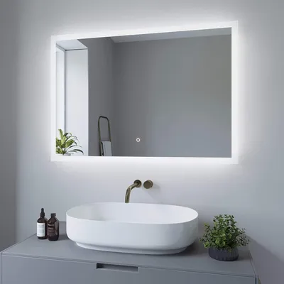 Produktbild von AQUALAVOS Badspiegel mit Beleuchtung Badezimmerspiegel LED Bad Spiegel mit Licht Wandspiegel Lichtspiegel, 100x70cm, Dimmbar, Kaltweiß 6400K, Touch Schalter, Spiegelheizung