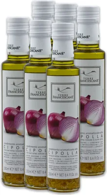 Produktbild von Food-United Cipolla-Öl 6x 250ml von TERRE FRANCESCANE Extra Natives Olivenöl mit Cipolla-Aroma Premium-Dressing-Öl aus Italien für Feinschmecker-innen und mediterrane Küche