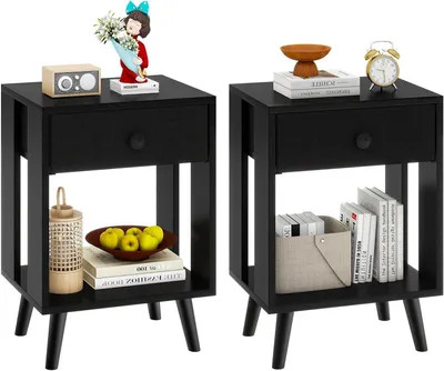 Immagine prodotto di Set di comodini - Tavolino da caffè - Camera da letto moderna - Ripiano aperto - Larghezza 39 cm - Nero