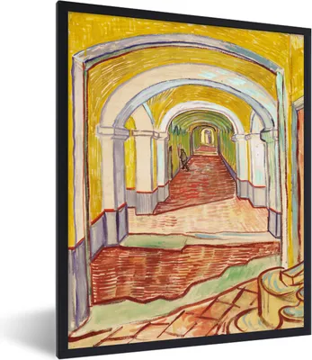 Produktbild von MuchoWow® MuchoWow® Gerahmtes Poster Korridor im Irrenhaus - Vincent van Gogh 30x40 cm - Poster mit zchwarzem Bilderrahmen - Wanddeko - Kunstdrucke