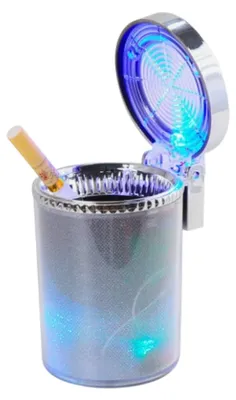 Obrázek produktu pro Přenosný popelník s víkem a LED osvětlením, vzduchotěsný, vhodný do auta a na cesty, nehořlavý, vyrobený z plastu