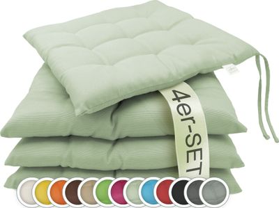 ZOLLNER 4er Set Sitzkissen in 40x40cm - gemütliche Stuhlkissen mit Bindebänder - waschbar bis 30°C - in lindgrün - ®