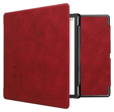Produktbild von kwmobile Schutzhülle für Amazon Kindle Scribe (2022/2024) Hülle - eReader Case aus Kunstleder mit Auto Sleep Funktion - Pusteblume Love mit Dunkelrot