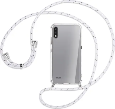Produktbild von Handykette Backcover-Schutzhülle mit Band (Metall silberfarben) für LG K22 LMK200 - weiß/grau