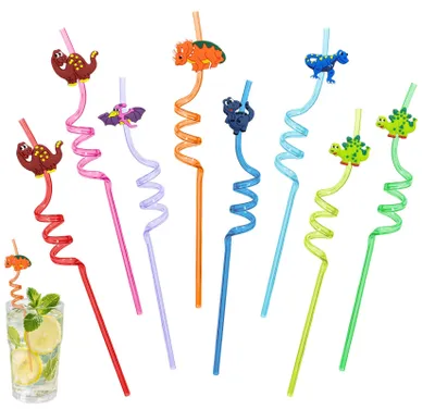 Productafbeelding van 8 Stuks Herbruikbare Dinosaurier Drinkhalers voor Kinderen