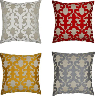 Produktbild von Marrakesch 4er Set Kissenbezug Kissen 40x40 cm groß | Sofakissen Kuschelkissen aus Baumwolle bestickt als Wohnzimmer Deko auf dem Sessel & Sofa | Dekokissen Kayon Bunt als Stuhlkissen im Esszimmer