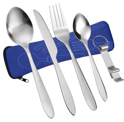 Productafbeelding van Campingbestekset, 6-delig, roestvrijstalen bestek voor reizen en picknicks