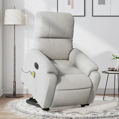 Produktbild von Massagesessel Aufstehhilfe Elektrisch Fernsehsessel Aufstehsessel Relaxsessel Massagesessel mit Liegefunktion Elektrisch Verstellbar Sessel TV Sessel Hellgrau Mikrofasergewebe
