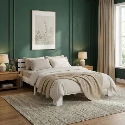 Produktbild von Homestyle4u Holzbett 120x200 Jugendbett Doppelbett mit Lattenrost Weiss Kiefer Massivholz