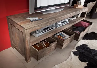 Produktbild von MASSIVMOEBEL24 TV-Board Sheesham 190x50x60 grau geölt NATURE GREY #44