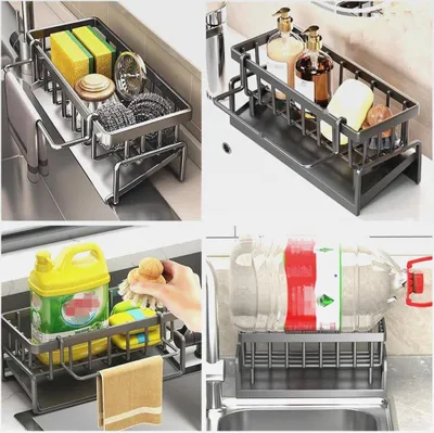 Produktbild von Lappenhalter für die Küche, Organizer für Spülbecken, Schwammhalter, Schwammhalter, Küchenorganizer, Halterung für Küchenspüle, Organizer für Spülbecken, Schwarz