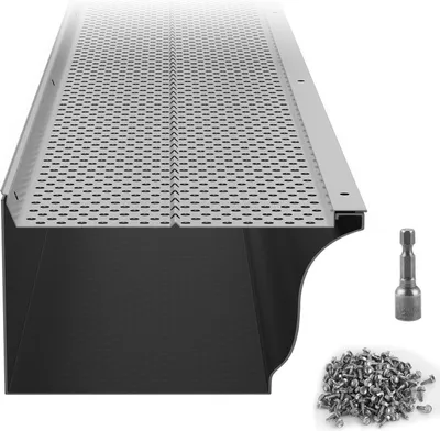 Image de SucceBuy Protection de gouttière, largeur 152 mm, filtre à feuilles en aluminium, couverture de gouttière DIY, 52 pièces, longueur totale 528 cm, diamètre de trou 4 mm et épaisseur 0,5 mm, protection de gouttière Raptor