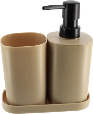 Produktbild von Tendance Badzubehör Set 3-tlg Seifenspender Seifenschale Zahnputzbecher beige Polypropylen 7,3x15x17,5 cm