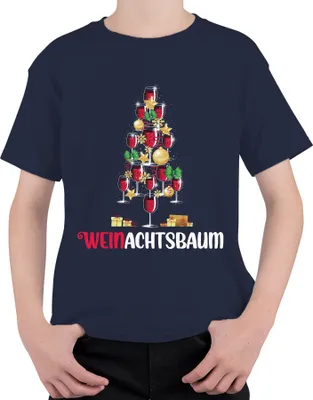 Produktbild von Weinachtsbaum Weintrinker - Weihnachten Weihnachtsgeschenk Christmas Uni Kinder T-Shirt, Navy, 128