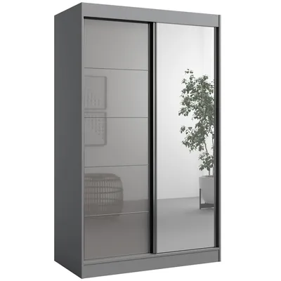 Kleiderschrank zum Schlafzimmer für Kleidung mit Spiegel, Höhe: 200cm, Breite: 120 cm, Grau