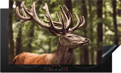 Produktbild von KitchenYeah© Herdabdeckplatte Hirsch - Natur - Geweih - Wald - Tiere , 89x51cm, Küche Deko, Glaskeramikkochfeld Herdabdeckung, Abdeckplatte fùr Kochfeld