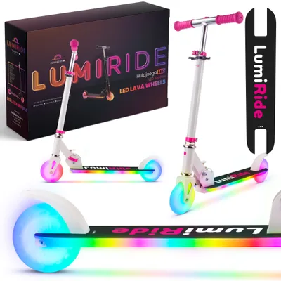 Obrázek produktu pro Dětská koloběžka LUMI RIDE dvoukolová koloběžka s LED kolečky, zadní brzda, výškově nastavitelná, nosnost do 50 kg, skládací bílá Sun Baby