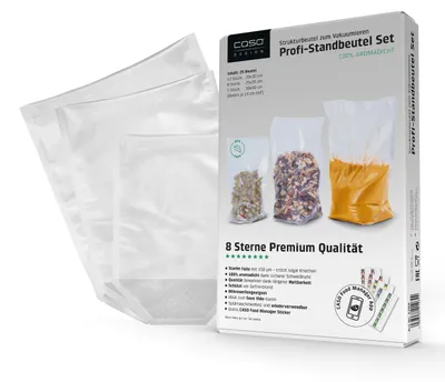 Produktbild von CASO Profi- Standbeutel Set/Vakuumbeutel mit Standboden, ideal für das Vakuumier