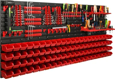 Image de Système de rangement Étagère d'atelier | 172 x 78 cm | 88 pièces Boîte | Étagère murale avec supports pour outils et boîtes empilables - Panneaux muraux Étagère à bacs extra-robuste Panneau perforé pour outils Étagère de rangement Étagère de garage